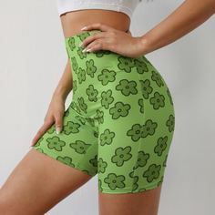 Байкерские шорты с эластичной талией и цветочным принтом Shein