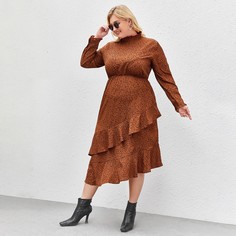 С оборками Принт Повседневный Платья размер плюс Shein