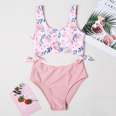 Слитный купальник с цветочным принтом для девочек Shein
