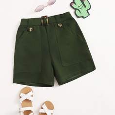 Шорты с карманом и поясом для девочек Shein