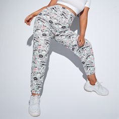 Спортивные брюки размера плюс с оригинальным принтом Shein