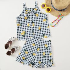 Майка и шорты с оригинальным принтом для девочек Shein