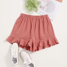 Карман Одноцветный Повседневный Шорты Shein