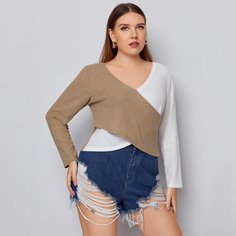 Двухцветная футболка размера плюс Shein