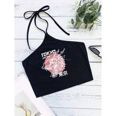 Топ-халтер с текстовым принтом и узлом сзади Shein