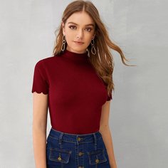 Трикотажная Футболка С Фестончатым Краем Shein