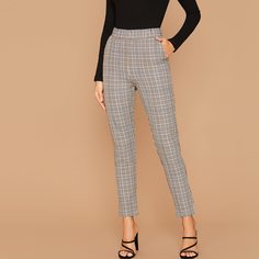 Брюки в клетку с эластичной талией Shein