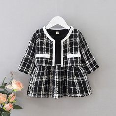 Твидовая куртка в клетку и платье для девочек Shein