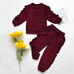 Бархатые джоггеры и свитшот со складкой для девочек Shein
