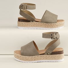 Сандалии на конопляной платформе с ремешком и открытым носком Shein