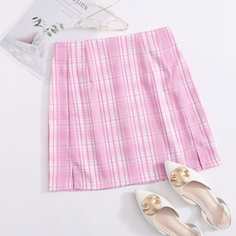 Юбка мини с молнией сзади в клетку Shein