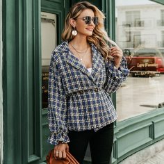 твидовое пальто в клетку с пуговицами Shein
