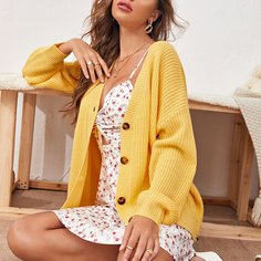 Однобортный Одноцветный Повседневный Кардиганы Shein