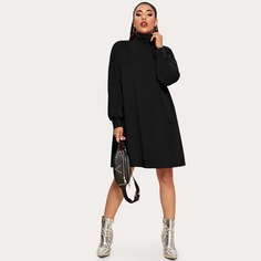Однотонное платье-свитшот с высоким воротником Shein