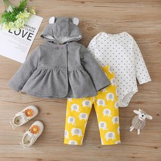 3шт боди в горошек, брюки и куртка для девочек Shein