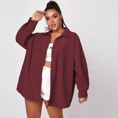 Однобортный Одноцветный Повседневный Плюс размеры пальто Shein