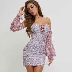 с бантом цветочный Элегантный Платья Shein