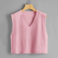 Однотонный жилет-свитер с v-образным воротником Shein