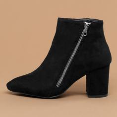 Замшевые короткие сапоги с массивным каблуком и молнией Shein