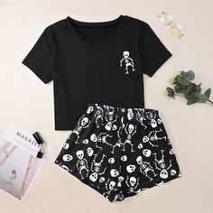 Пижама с принтом скелета Shein