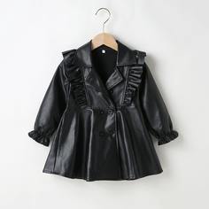Двубортное платье из искусственной кожи с оборками для девочек Shein