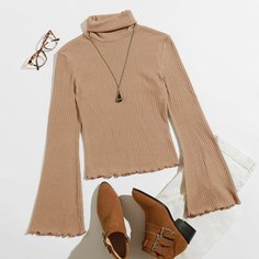 Трикотажный топ с высоким воротником и волнистым краем Shein