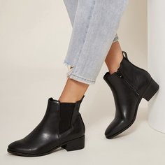Сапоги на низком каблуке из искусственной кожи Shein