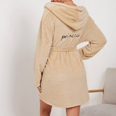 с вышивкой Текст Повседневный Халат Shein