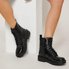 Сапоги из лакированной кожи с крокодиловым узором Shein