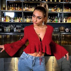 С оборками Одноцветный Очаровательный Женские топы Shein