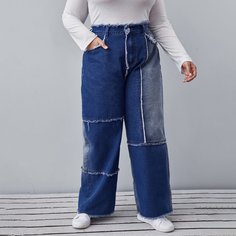 Контрастные широкие джинсы размера плюс с высокой талией Shein