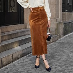 Разрез Одноцветный Элегантный Юбки Shein