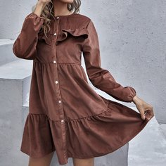 С оборками Одноцветный Повседневный Платья Shein