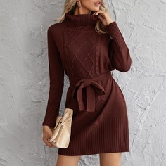 Платье-свитер с поясом Shein