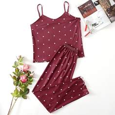 Пижама в горошек с оригинальной отделкой Shein