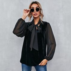 Прозрачный Одноцветный Элегантный Блузы Shein
