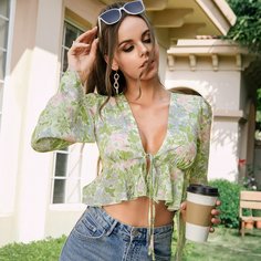 С оборками Со цветочками Бохо Женские топы Shein