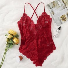Боди с цветочным кружевом размера плюс Shein