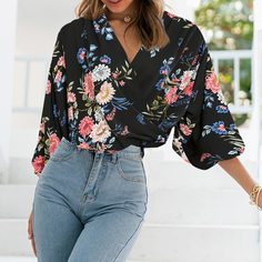 со сборками Цветочный Повседневный Блузы Shein
