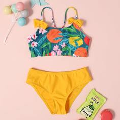 с бантом Цветочный милый Купальники для девочек Shein