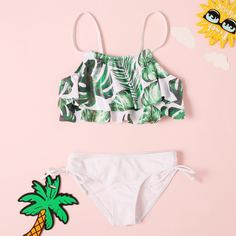 на кулиске Тропический Бохо Купальники для девочек Shein