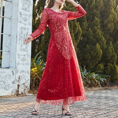 Контрастное платье с сетчатой отделкой и жемчугом Shein