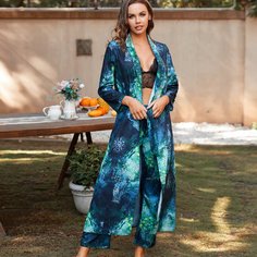 с поясом Растения Элегантный Комплект пижамы Shein
