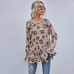 С оборками Леопардовый Повседневный Блузы Shein