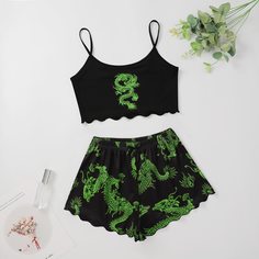 Пижама на бретелях с принтом китайского дракона Shein