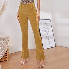 Вельветовые расклешенные брюки с высокой талией Shein