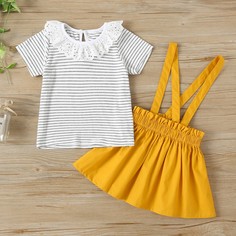 Футболка в полоску и юбка-сарафан для девочек Shein