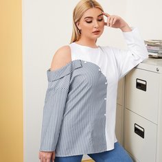 Футболка размера плюс с полосками Shein
