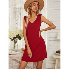 Однотонное платье с бантом на плечах Shein