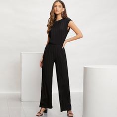 Однотонный плиссированный топ и брюки Shein